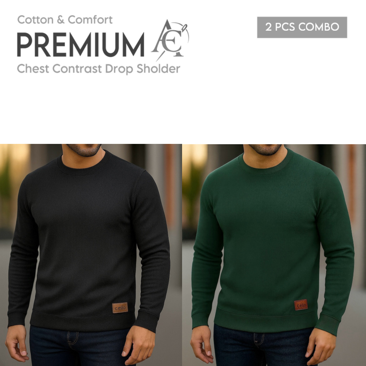 Rib Full Sleeve black-Bottle Green