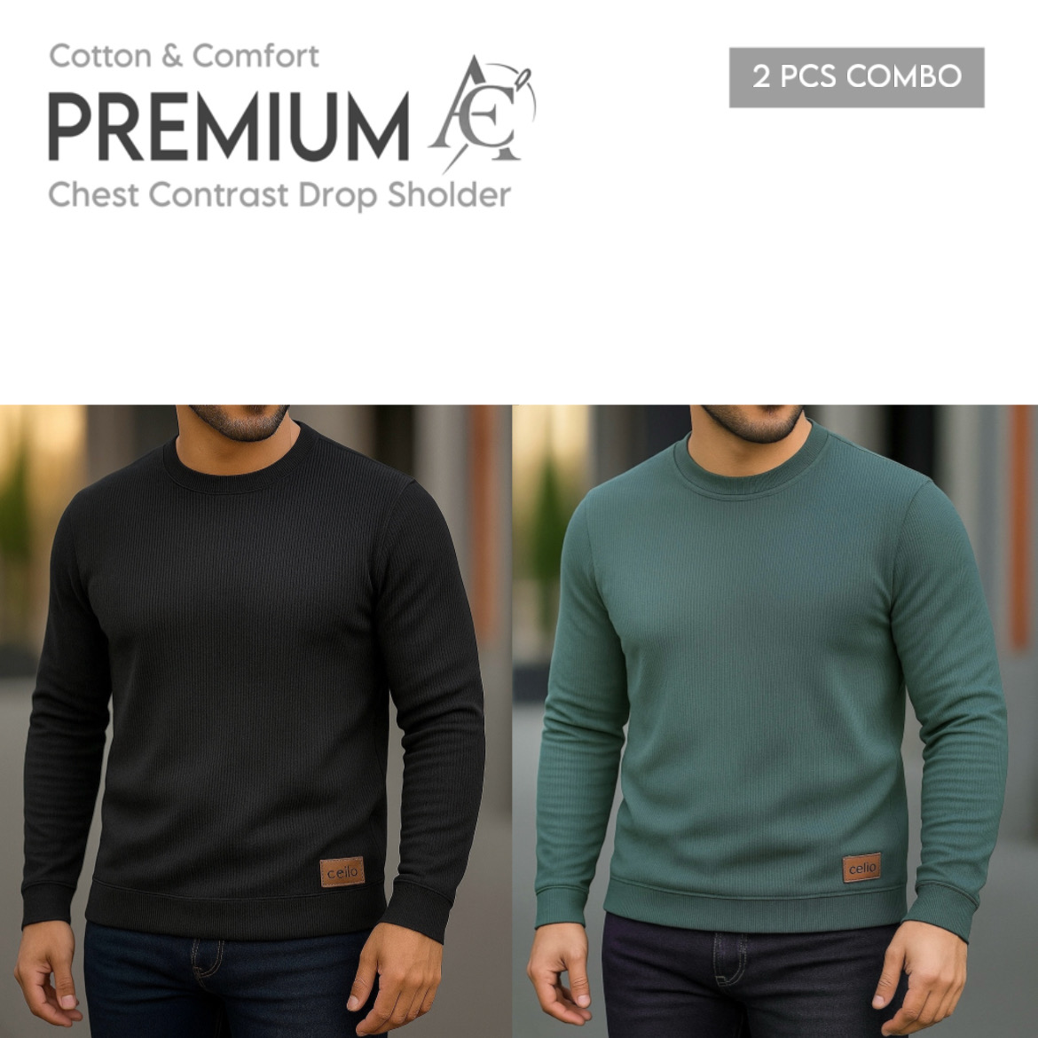 Rib Full Sleeve Black-Pstle Green